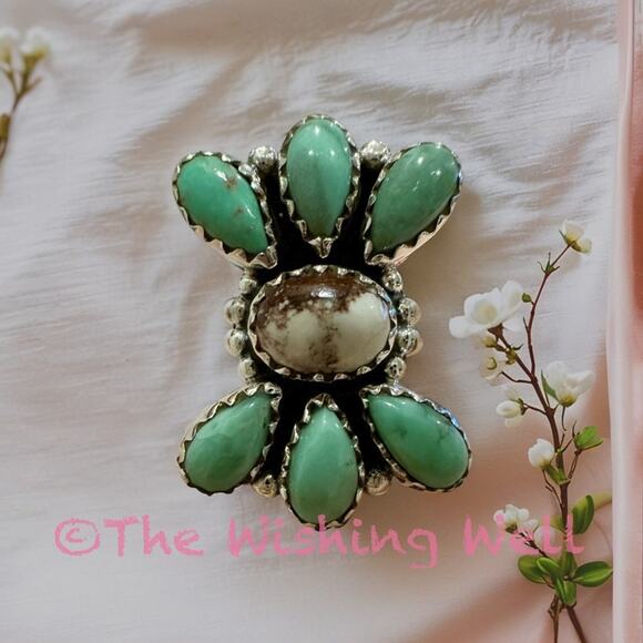 Kingman Turquoise Wildhorse Jasper Cluster Ring Sterling Silver Adjst 5-10 - Picture 5 of 6